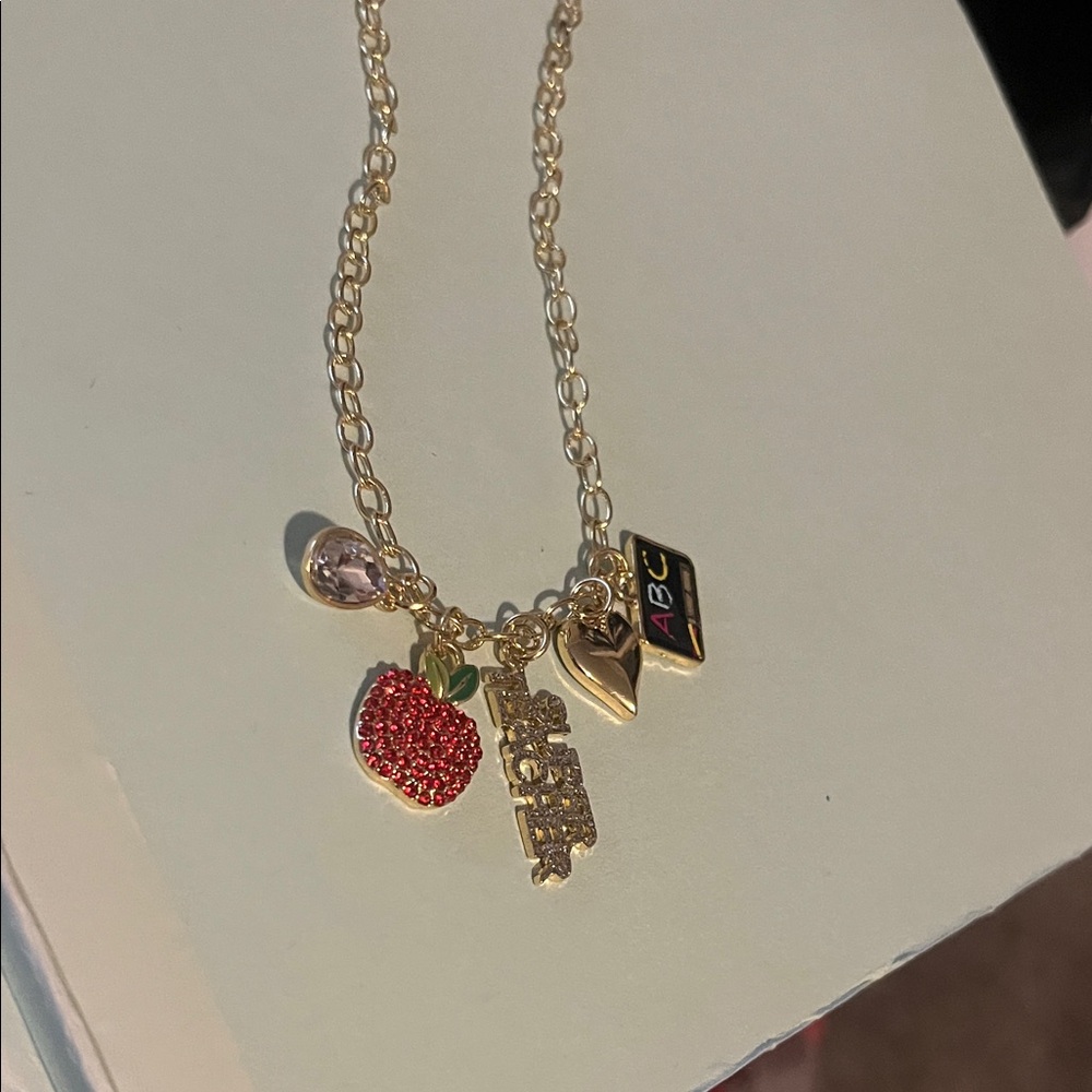 Gold Charm Necklace with Teacher Charms